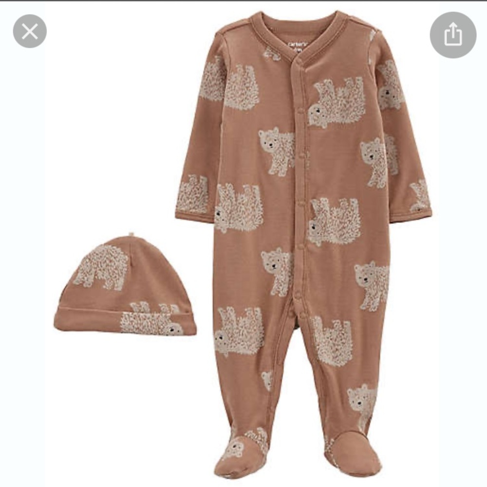 Carter’s Footies set/onesie with bear print and cap Size 6M NWT
